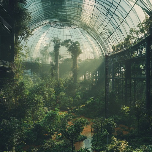 Last natural forest preserved in an enormous biodome, surrounded by industrial wasteland --v 6.1