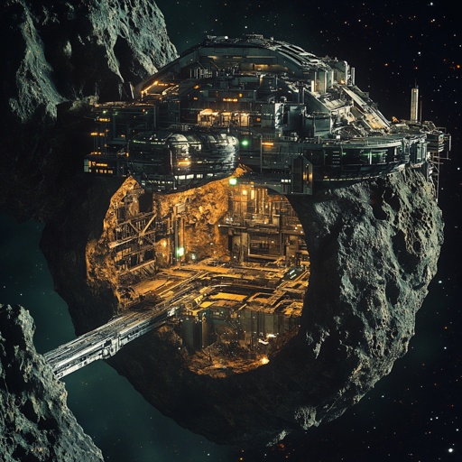 Space station: Retrofitted asteroid hollowed out as a mining operations base --v 6.1