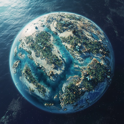 Terraformed planet: Europa's global ocean dotted with artificial islands and underwater habitats --v 6.1